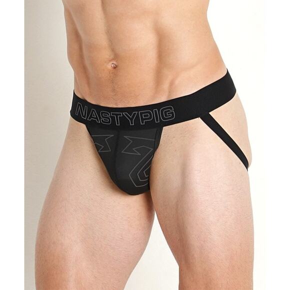 Mens Nasty Pig Jockstrap - Black Stealth Geometric Logo - XL Power Play - Picture 2 of 5